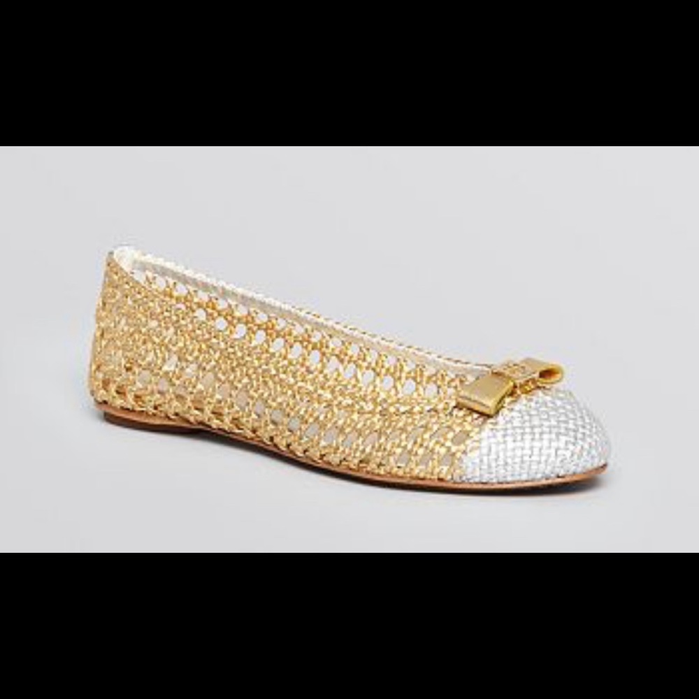 Tory Burch Carlyle Woven Ballerina Flats, Gold/Silver